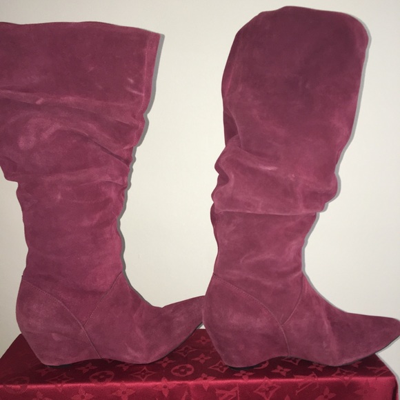 Burgundy Suede Mid Calf Boot - Picture 7 of 8